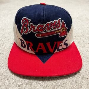Vintage 1990s Atlanta Braves Written Color Blocked Snapback Hat